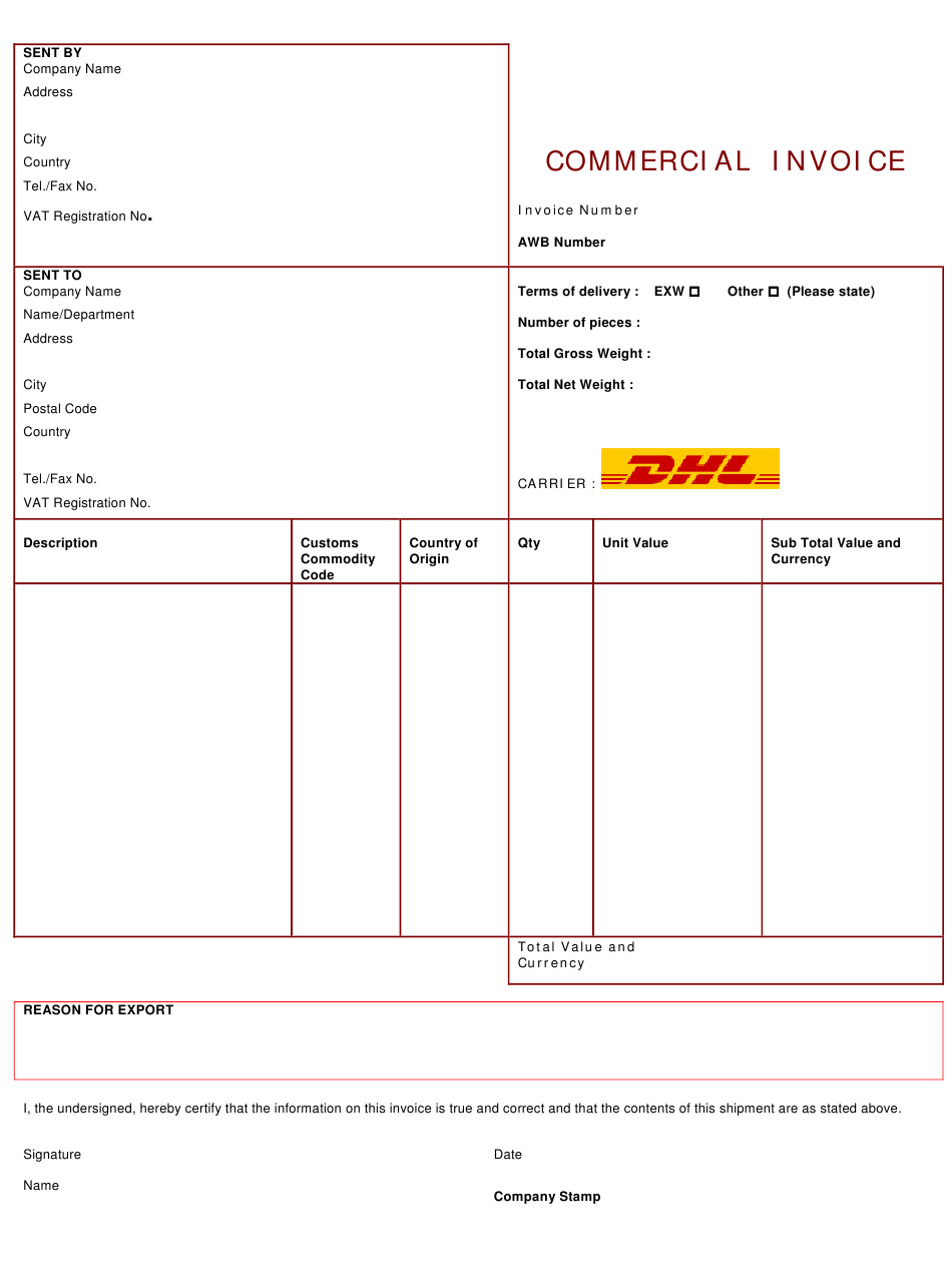 commercial invoice template dhl